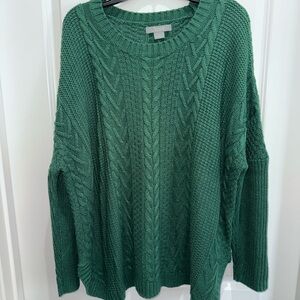 Natural Reflections Forest Green Cable Knit Sweater